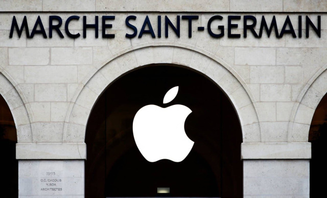 Apple logo is seen on the Apple store at The Marche Saint Germain in Paris, France July 15, 2020
